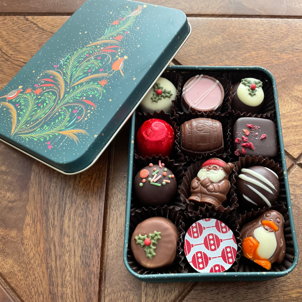Luxury Chocolates Green Tree Tin